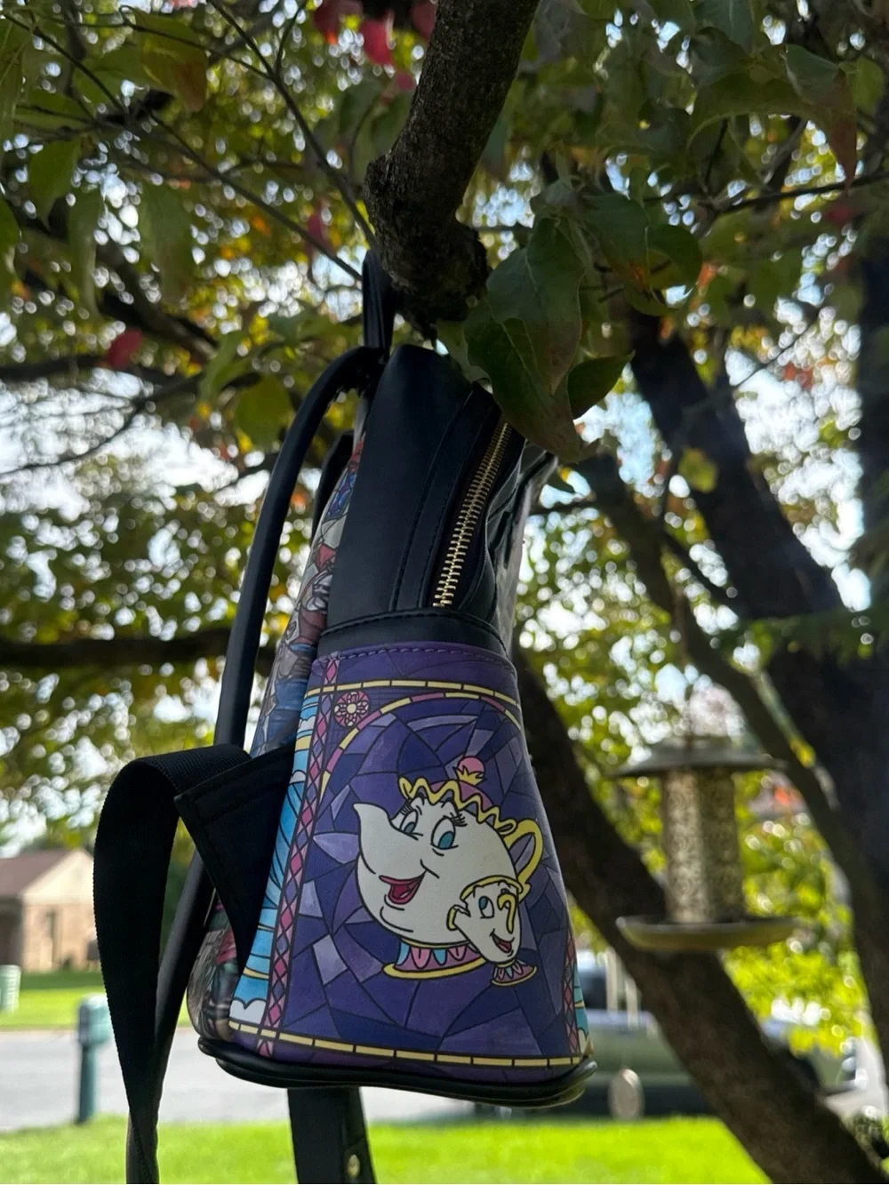 Loungefly Beauty and the Beast Stained Glass Mini Backpack - Blue, Green, Purple